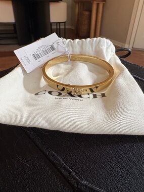 Coach Gold-Tone Pavé Signature Logo Bangle Bracelet